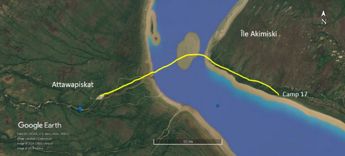 Figure 1. Trajectoire du vol à l’étude (Source : Google Earth, avec annotations du BST) Figure 1. Trajectoire du vol à l’étude (Source : Google Earth, avec annotations du BST)