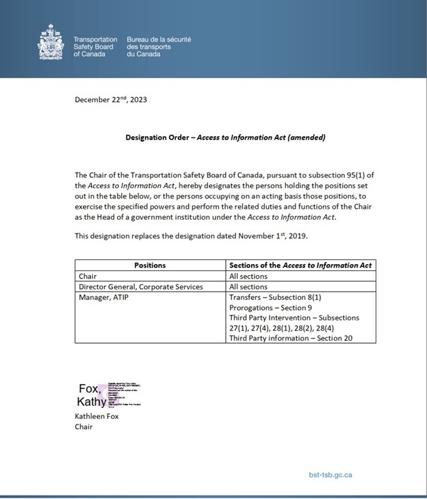 Appendix A. Designation Order