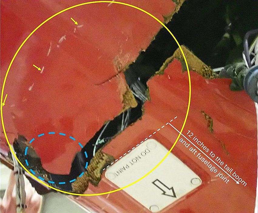 Figure 1. Area of delamination under the tail boom (Source: TSB)