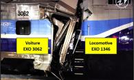 Figure 4. Dommages subis par la voiture EXO 3062 et par la partie arrière de la locomotive EXO 1346 (Source : BST)